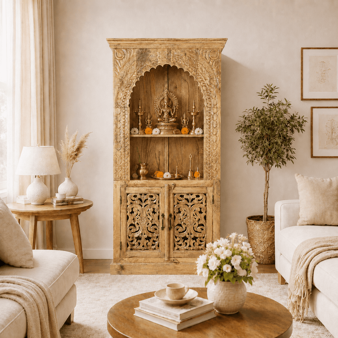 Handcrafted Sheesham Wood Prayer Altar Cabinet