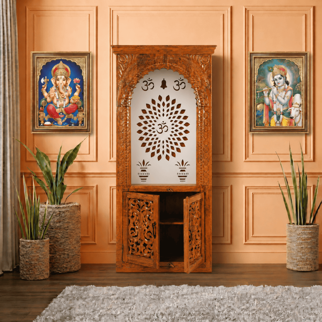 Handcrafted Sheesham Wood Prayer Altar Cabinet