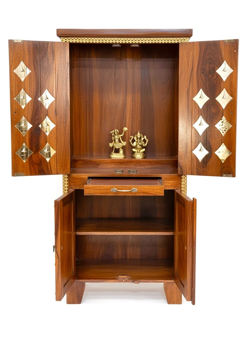 Sheesham wood home temple with natural wood finish