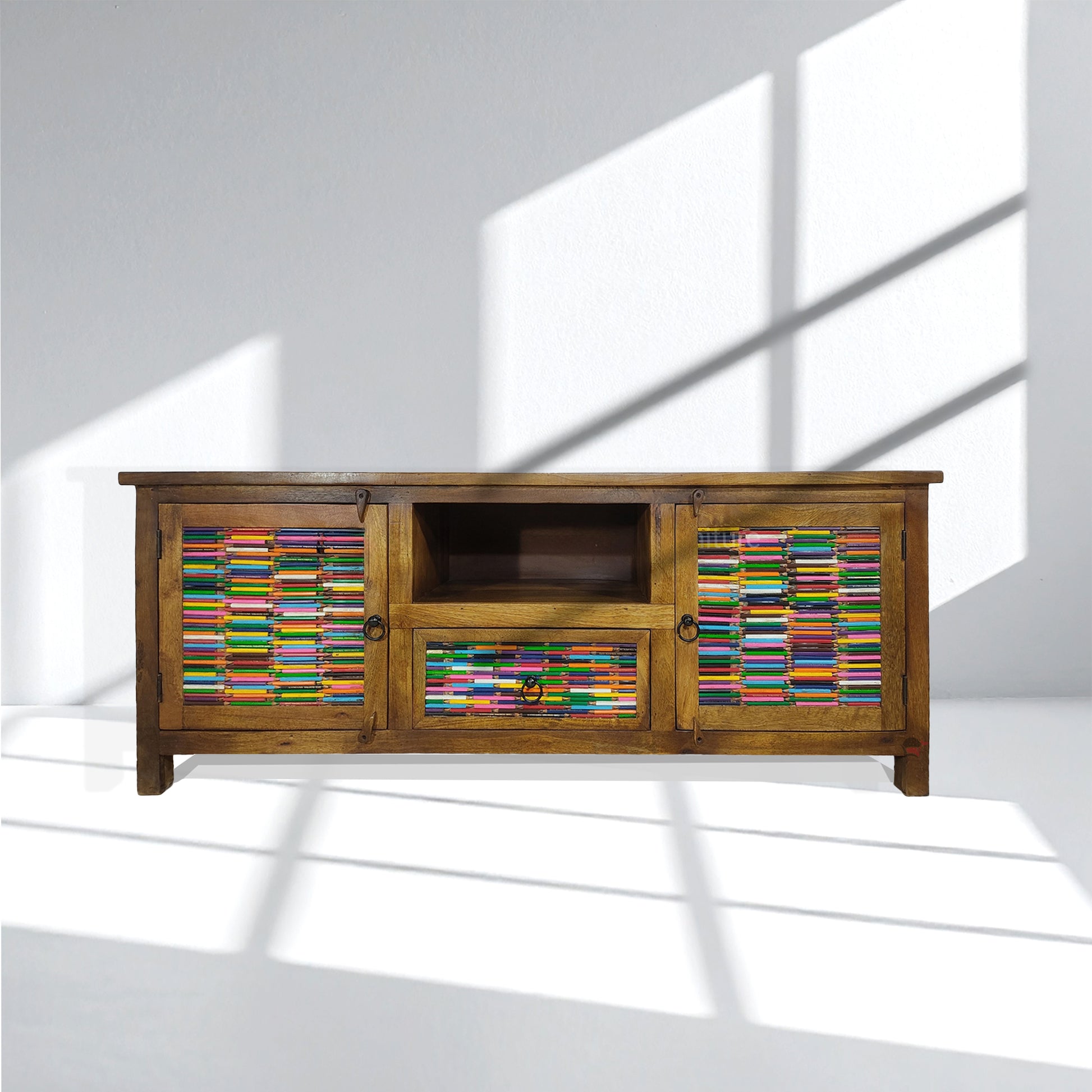 Indian real mango wood tv stand with pencil design work