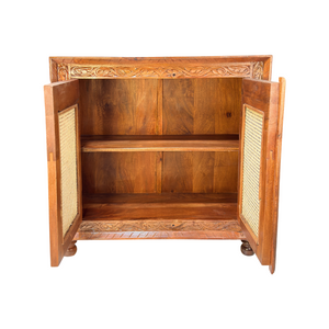 purewood cane work sideboard with hand carving work