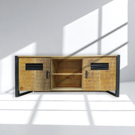 Industrial style tv console table with metal stand with 2 doors