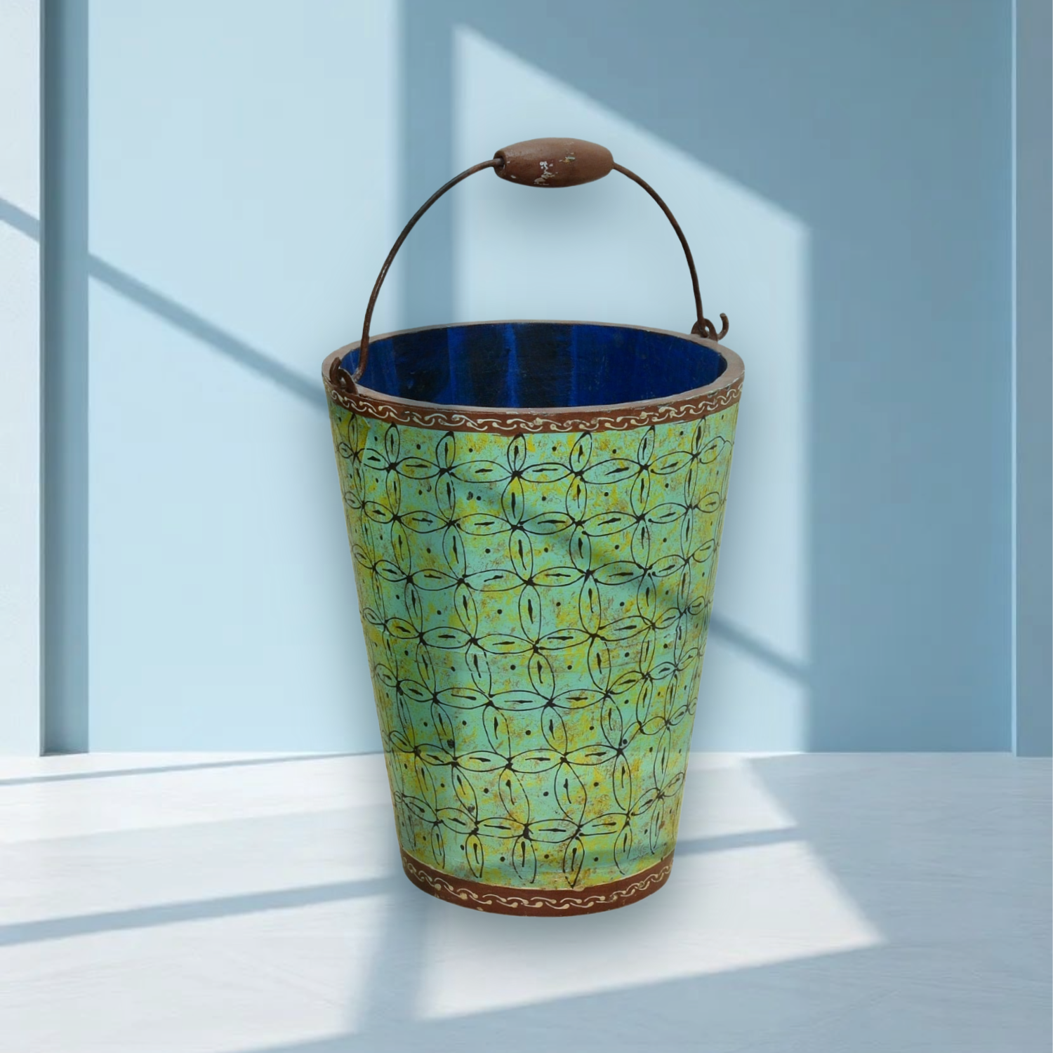 Solid Hardwood Bucket – 2 Pieces Set with Hand Painted Design