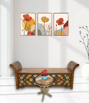 Solid sheesham wood sofa chair with hand tiles work