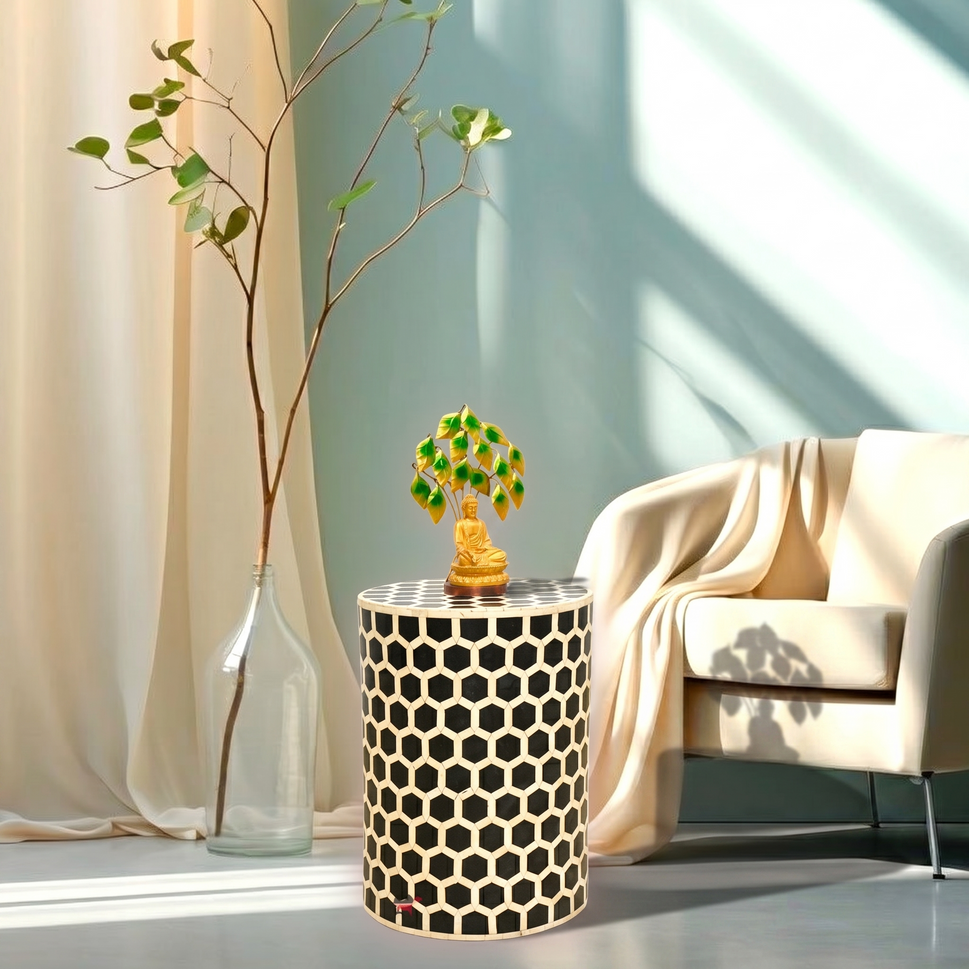 Resin Round Side Table with Decorative Finish | Dubai UAE