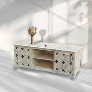 Solid natural wood tv stand with white color finish