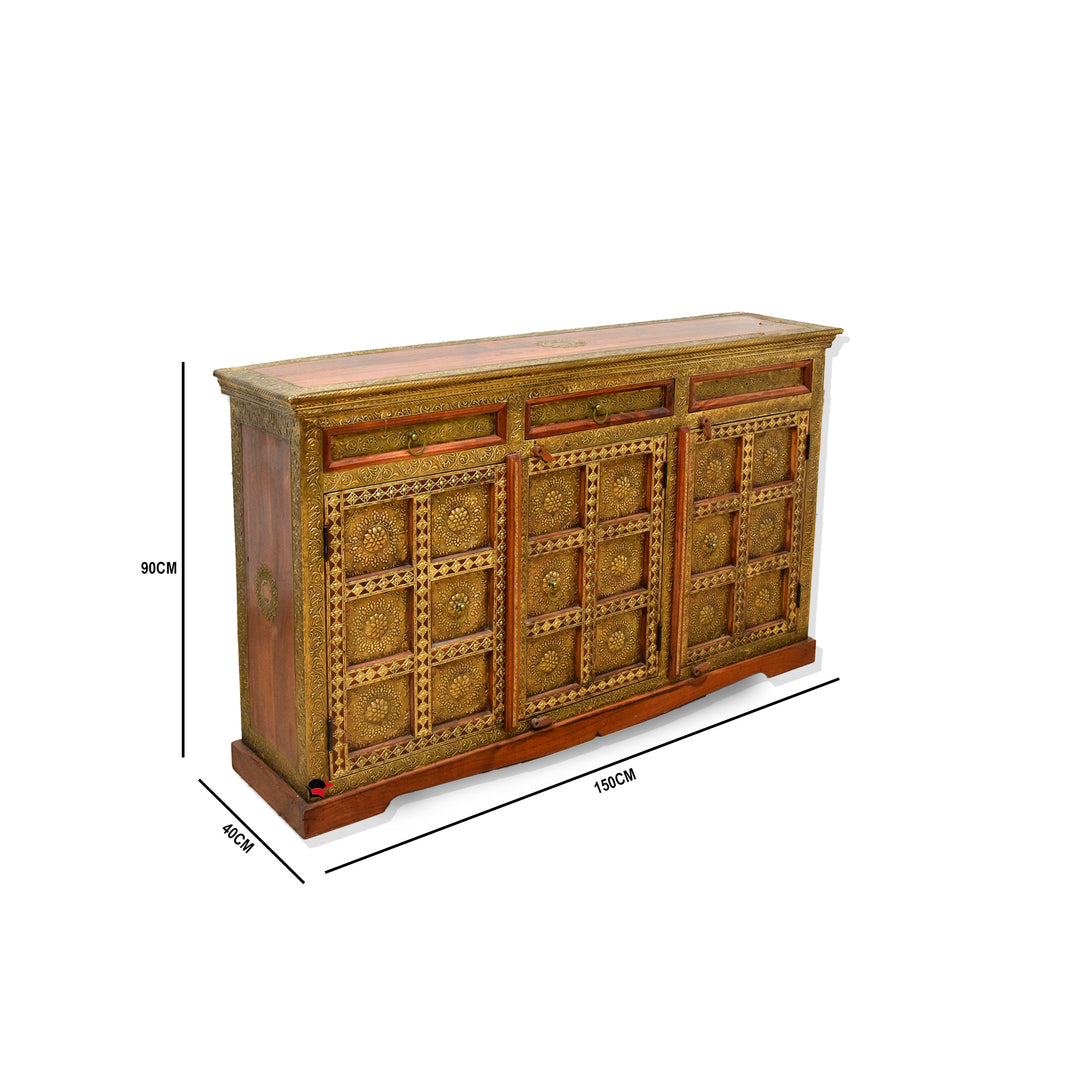 Royal Heritage Brass Inlay natural rose wood Sideboard with storage