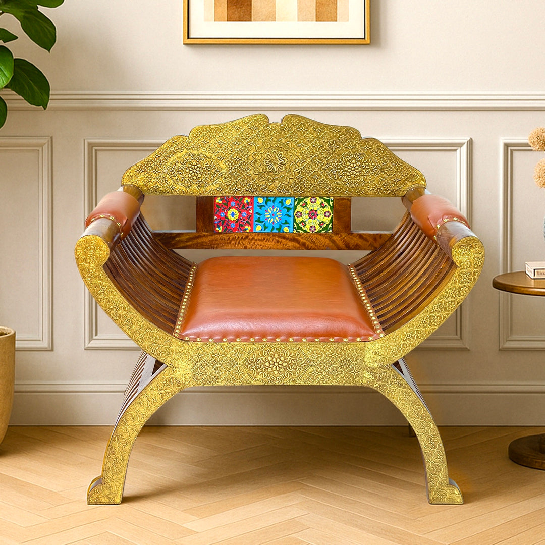 Handcrafted Royal Rosewood Armchair with Tile Work