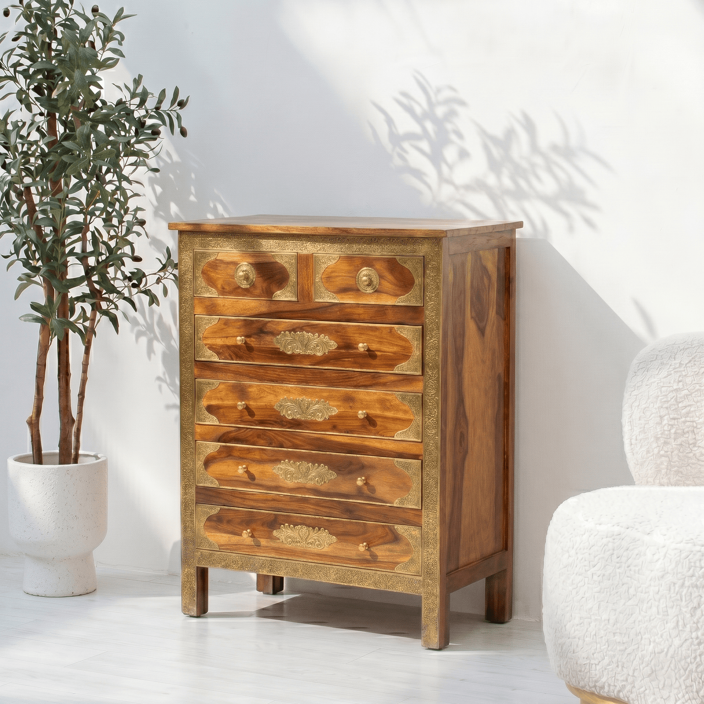 Antique wooden chest drawers UAE, , Brass fitted wooden chest UAE, Handmade Indian chest drawers Sharjah, 