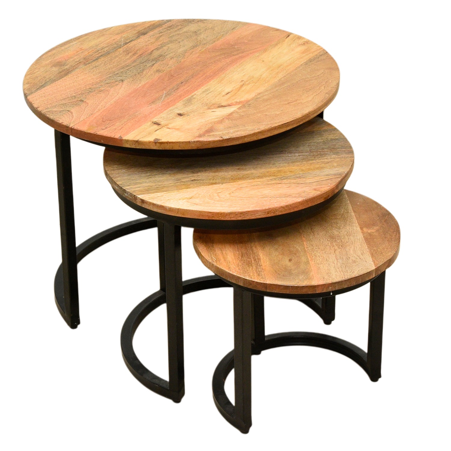 Round Nesting Table Set – Natural Mango Wood Coffee Table