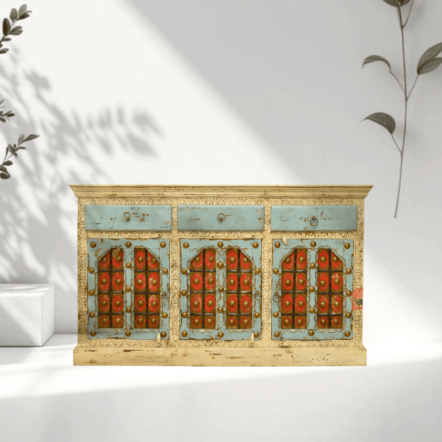 Handmade Wooden Sideboard Crafted Abu Dhabi,Three Door Solid Wooden Sideboard Sharjah,three door cabinet solid wood UAE,Modern rustic finish sideboard collection in Dubai,