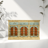Luxe Boho Hand-Painted vintage Sideboard Cabinet & mirror