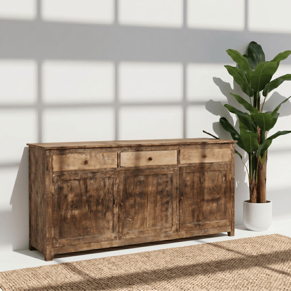 Rustic heritage solid wood side cabinet with 3 drawer & with 3 doors