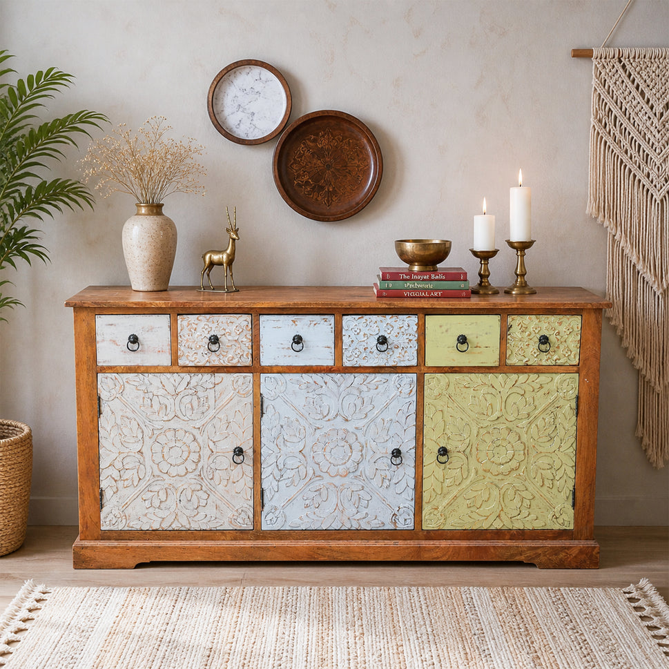 Bella Casa Solid Wood Accent Cabinet with Drawers for storage