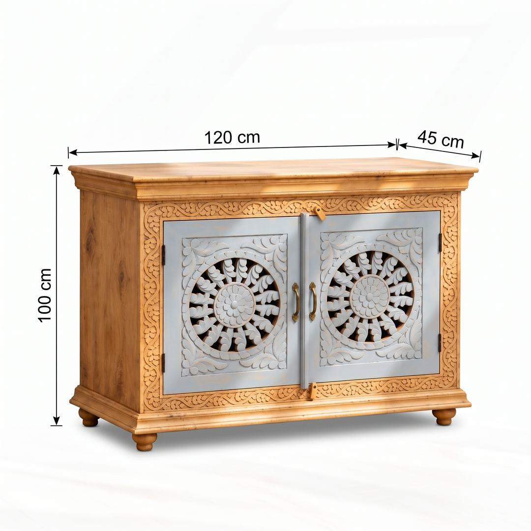 Unique Hand-Carved Mango Wood Sideboard for Villas and Homes