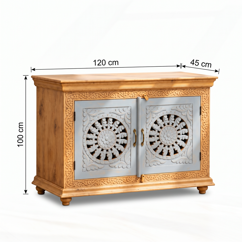 Unique Hand-Carved Mango Wood Sideboard for Villas and Homes