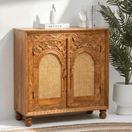 Switch , Elegant Living Room Sideboard in Solid Wood, Sustainable Natural Wood Cane Cabinet, Luxury Handcrafted Rattan Console Cabinet, Modern Rustic Sheesham Wood Sideboard, Premium Wooden Cabinet for Restaurant Interiors, 2 image