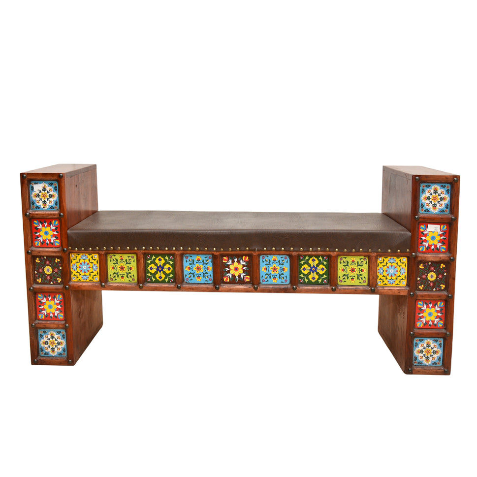 Real sheesham wood bench with hand tiles work