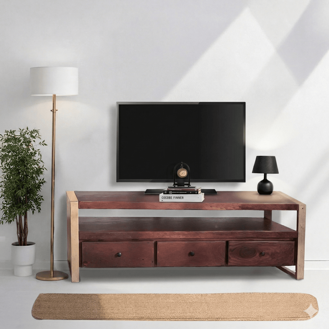 Handcrafted Rosewood Carnival TV Console with Honey Finish