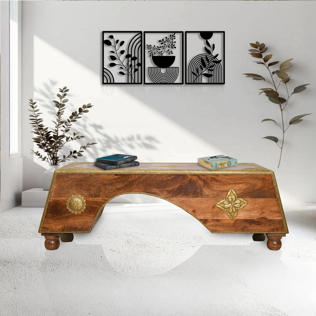 Vintage inspired solid wood bench & low coffee table