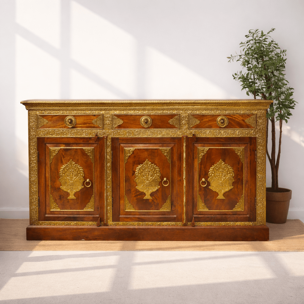 Royal Heritage Brass Inlay Wooden Sideboard Cabinet Dubai