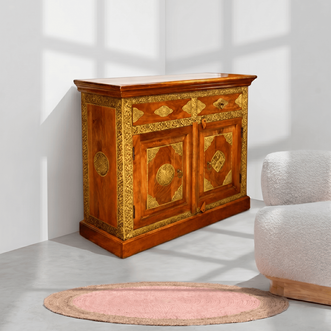 Modern wooden sideboard with brass fitted work