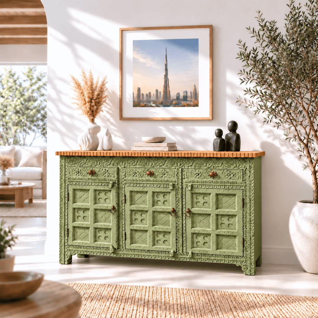 Natural Heritage Carved Hardwood Console buffet table