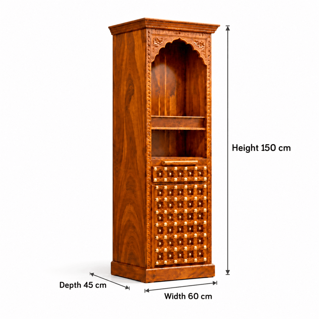 Tower-Style Rosewood Home Mandir with Storage Shelves