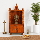 Switch Handcrafted Wooden Temple UAE, Luxury Wooden Mandir with Storage, Natural Wood Finish Prayer Cabinet, Traditional Wooden Mandir for Home, Solid Wood Temple with Drawers, 
 1 image