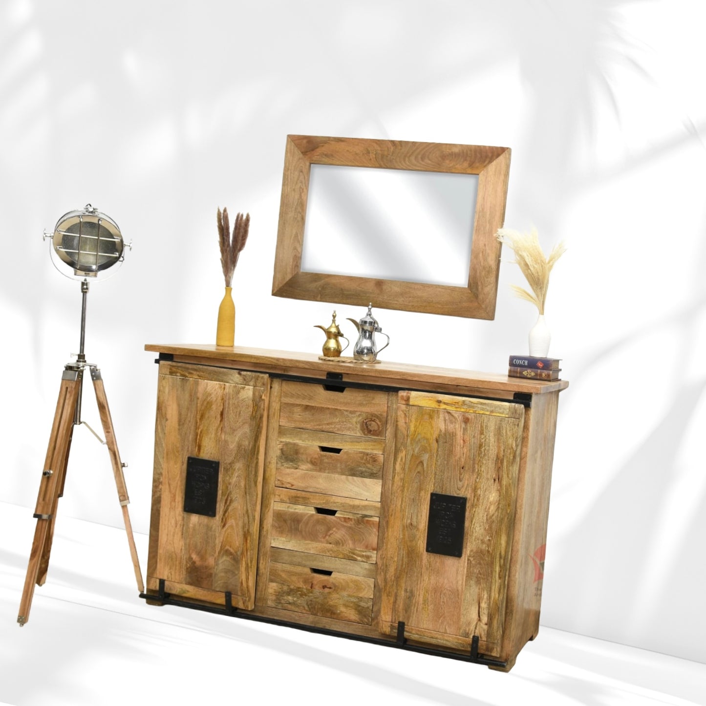 Natural Mango Wood Side Cabinet
Mango Wood Sideboard With Metal