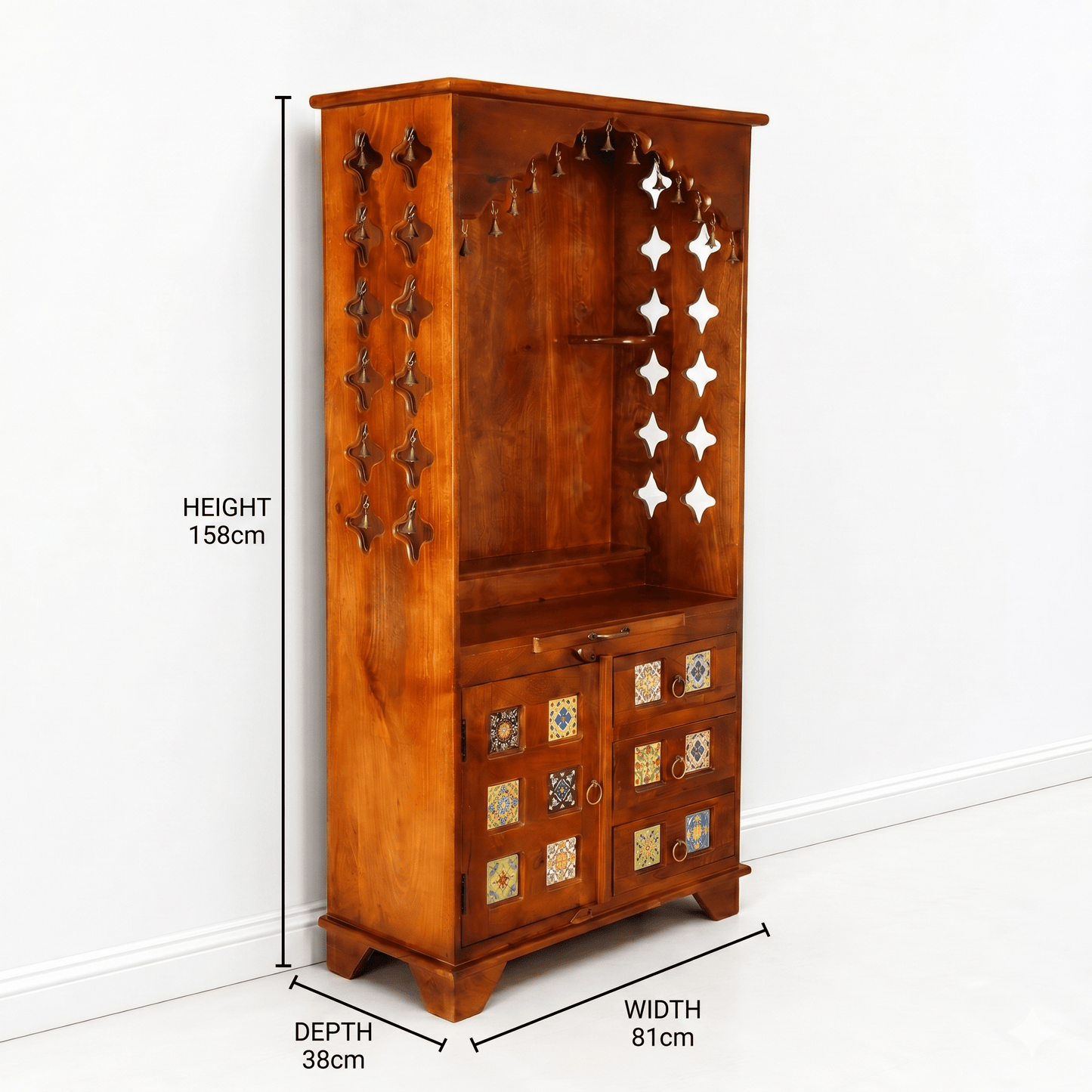 Luxury Solid Wood Mandir, Vintage Style Wooden Temple, Antique Look Pooja Cabinet, Premium Hardwood Prayer Temple, Natural Wood Home Mandir, 