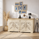 تبديل الصورة Peacock Carved Sideboard Oman, Hand Carved Cabinet UAE, Solid Wood Furniture, Wooden Storage Cabinet Qatar 1