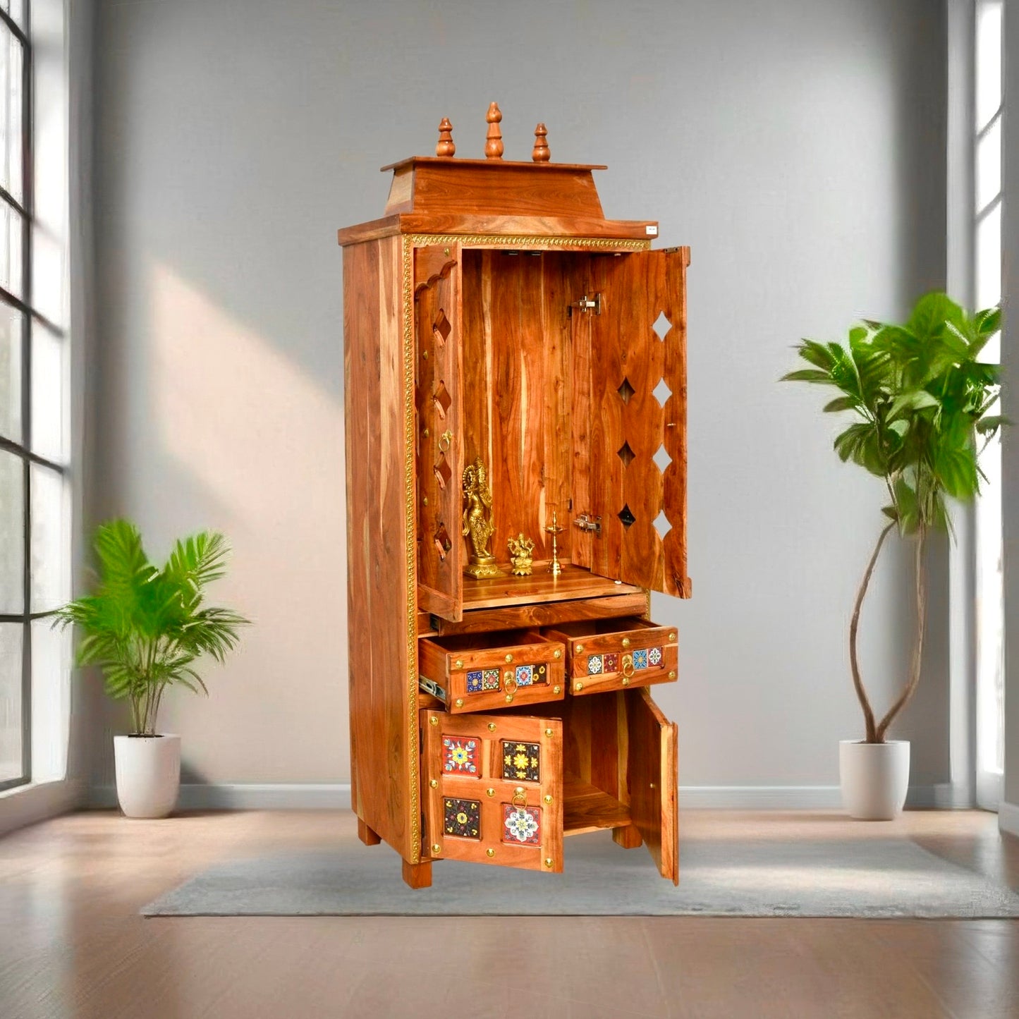 Indian Solid Mango Wood Pooja Unit Oman
Natural Finish Wooden Mandir Dubai