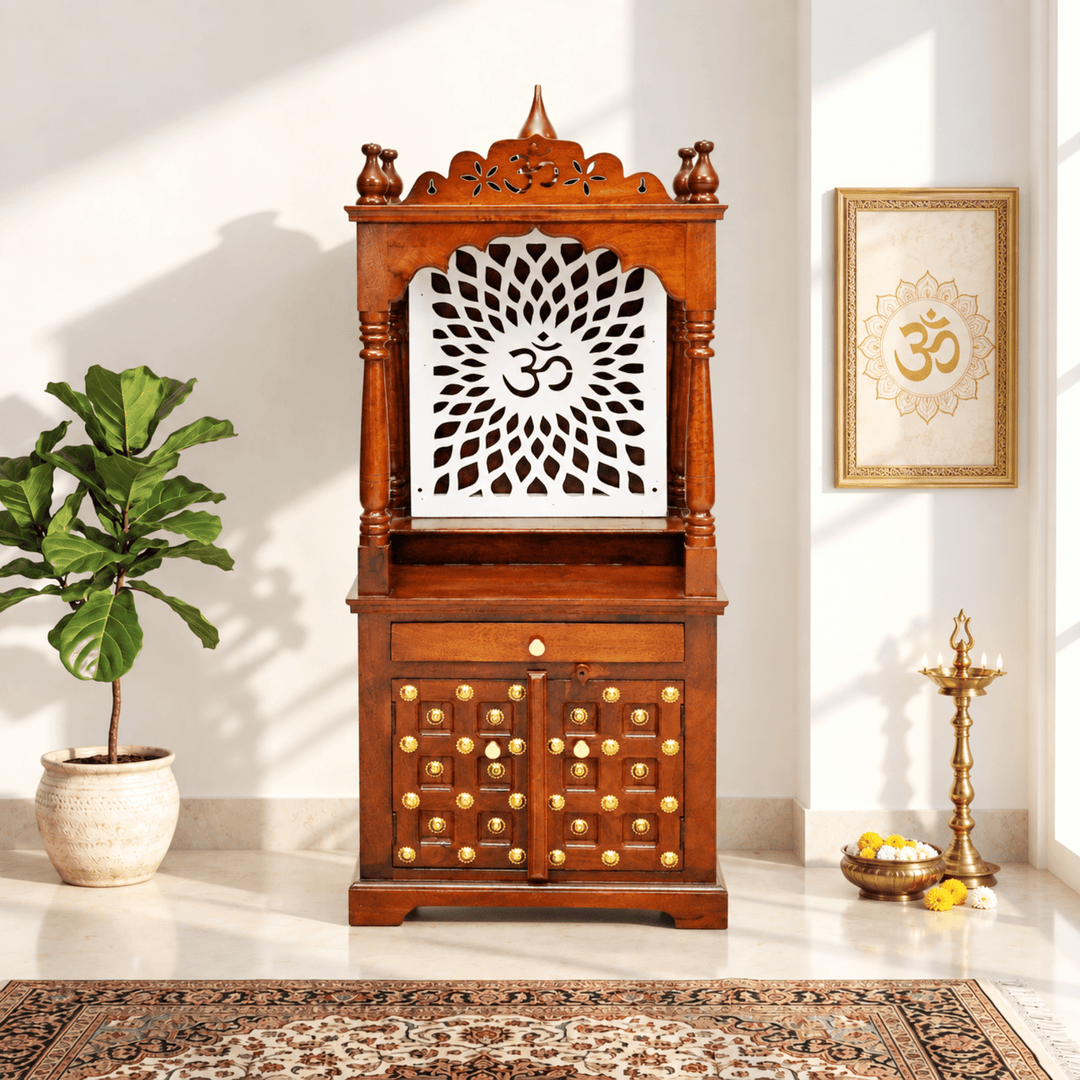 Mango Wood Hindu Prayer Temple with Drawer