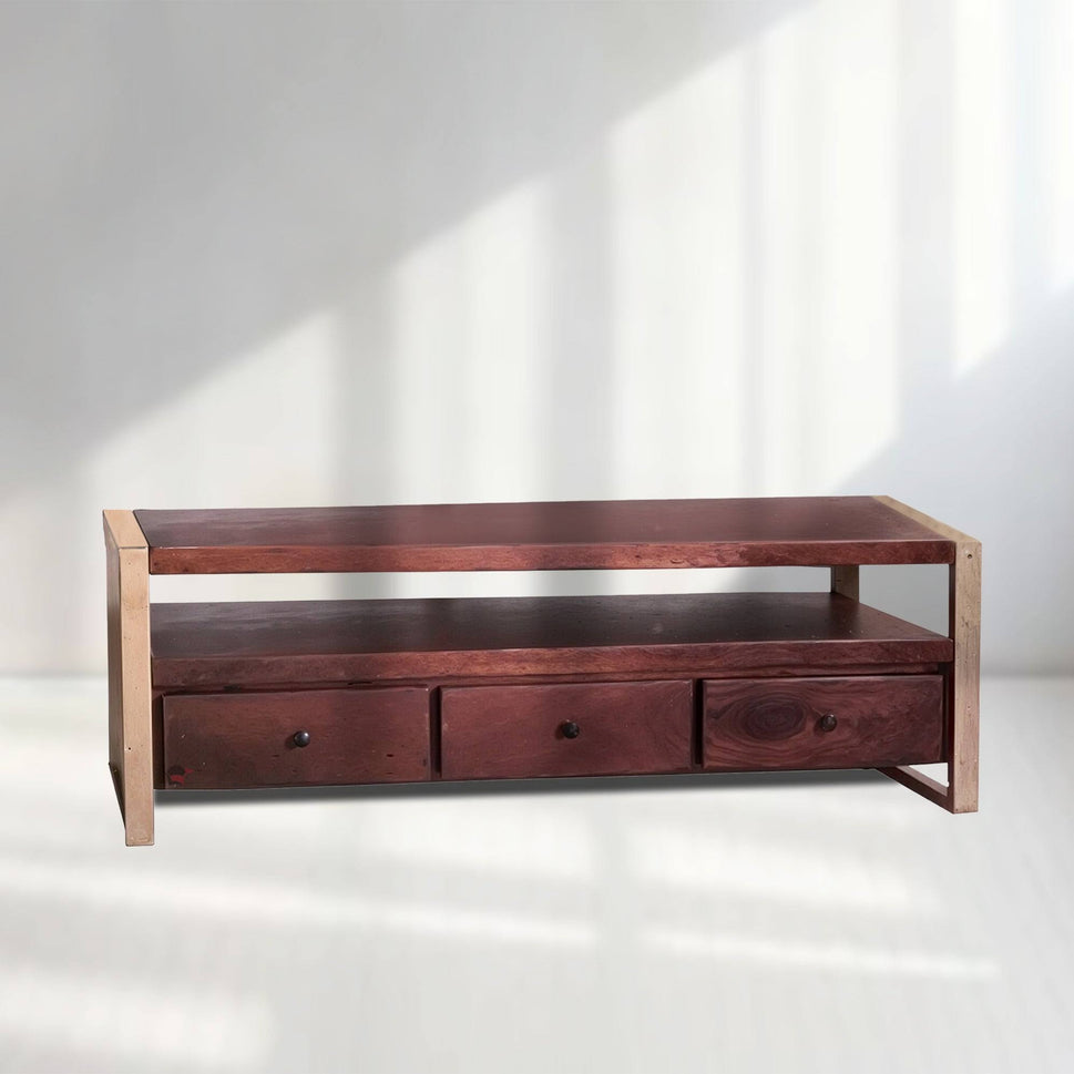 Handcrafted Rosewood Carnival TV Console with Honey Finish