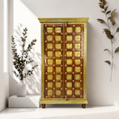Switch Brass artwork Indian wooden cabinet,Solid shheesham wood Almirah with brass work UAE,Indian solid wood furniture Dubai,Hand made wooden Almiarh for living room, 1 image