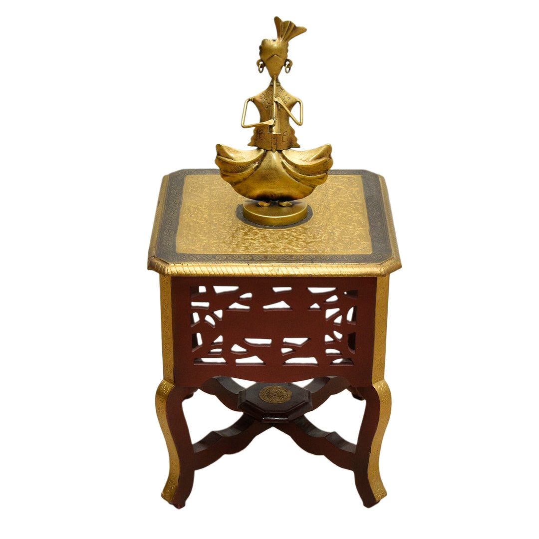 Solid Wood Antique Style Side Table with Brass Work | Dubai UAE