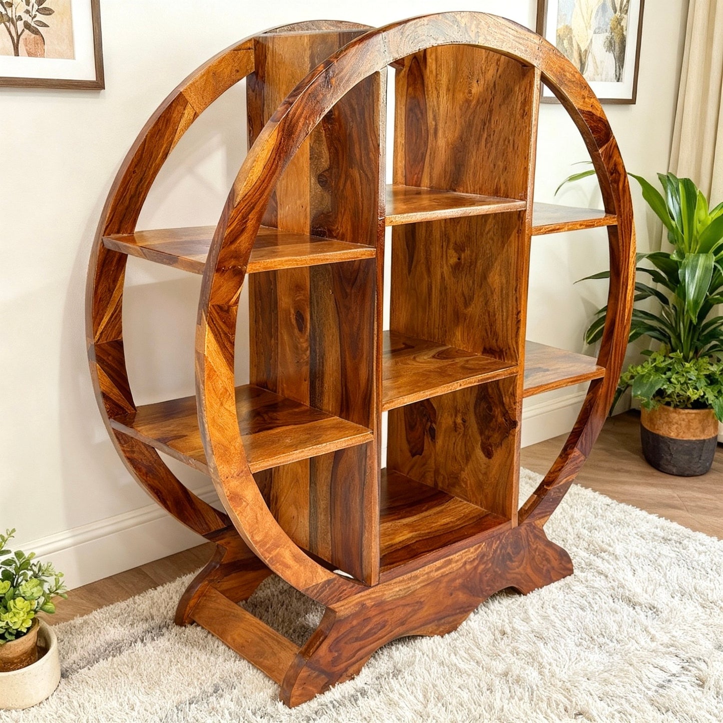 Round wooden bookcase UAE
Wooden display unit Dubai