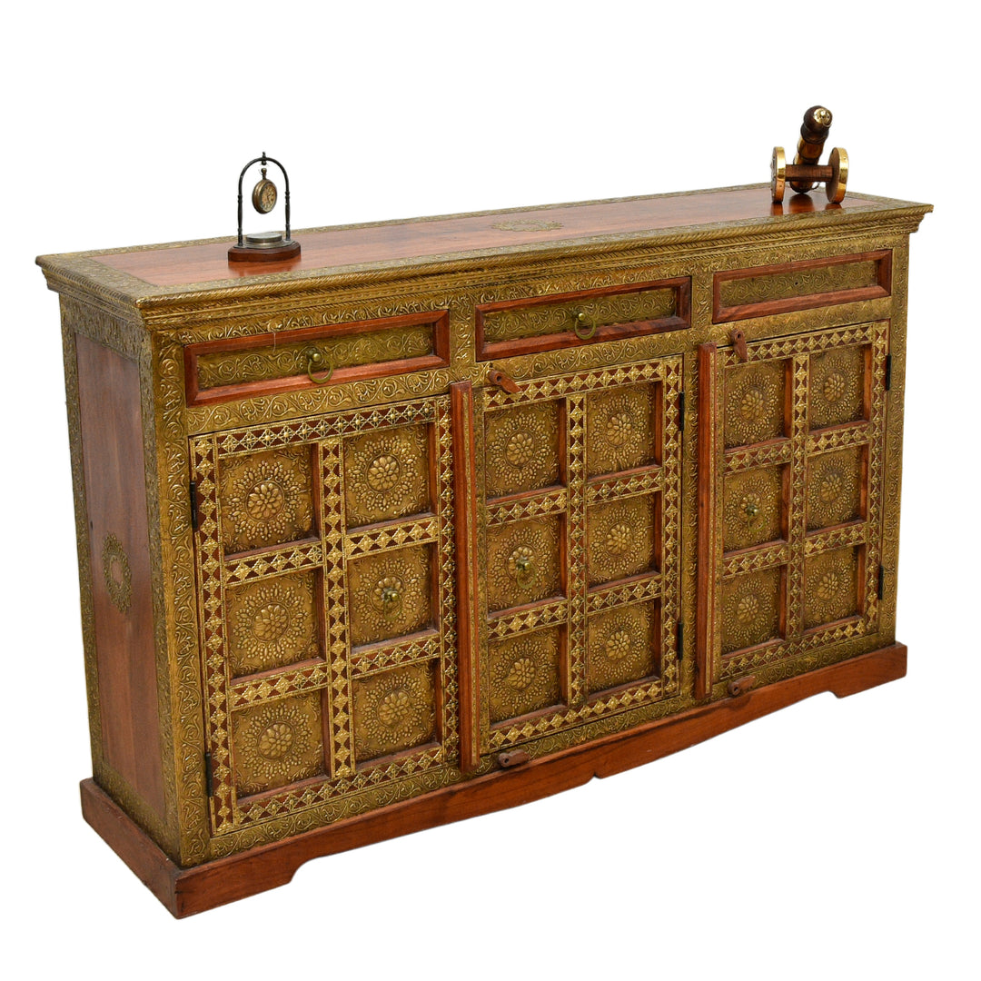 Royal Heritage Brass Inlay natural rose wood Sideboard with storage