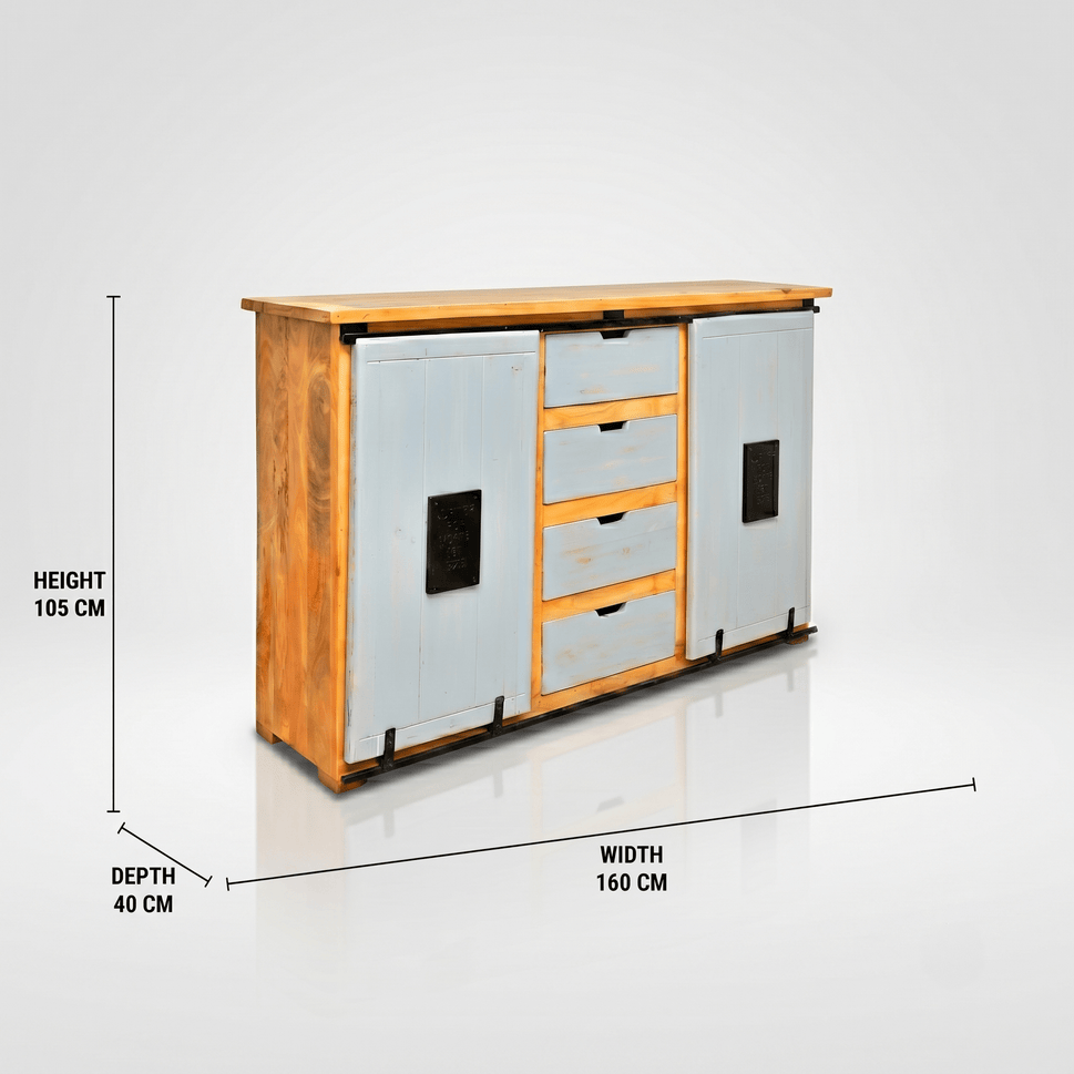 Nordic Modern Farmhouse Solid Wood Buffet Cabinet with sliding doors