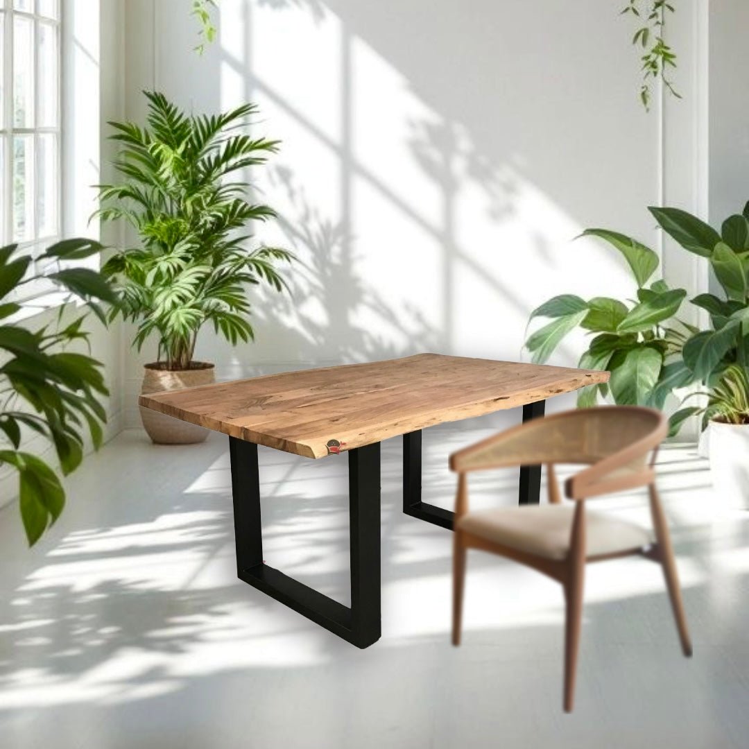 Solid Acacia Wood Dining Table with Iron Legs