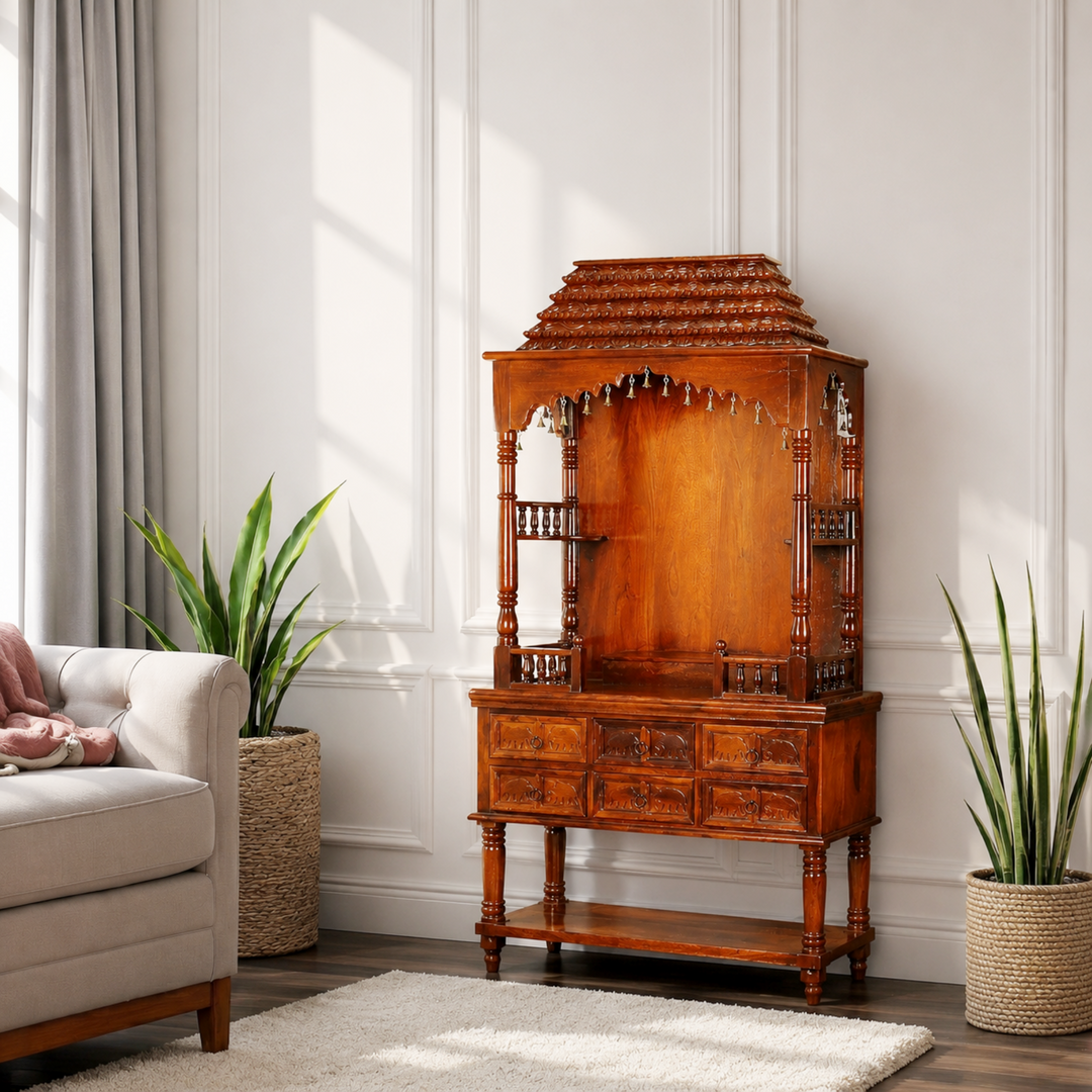 Divine Heritage with drawers Prayer Cabinet with honey finish