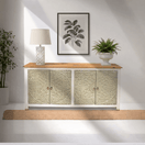 Switch Hand carved mango wood cabinet Sharjah,4 door storage sideboard cabinet, Rustic white finish storage cabinet, Large wooden storage console unit, 1 image