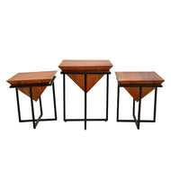 Metal Wood Pyramid Shape End Table set of 3 pcs with Honey Teak Finish | Dubai UAE