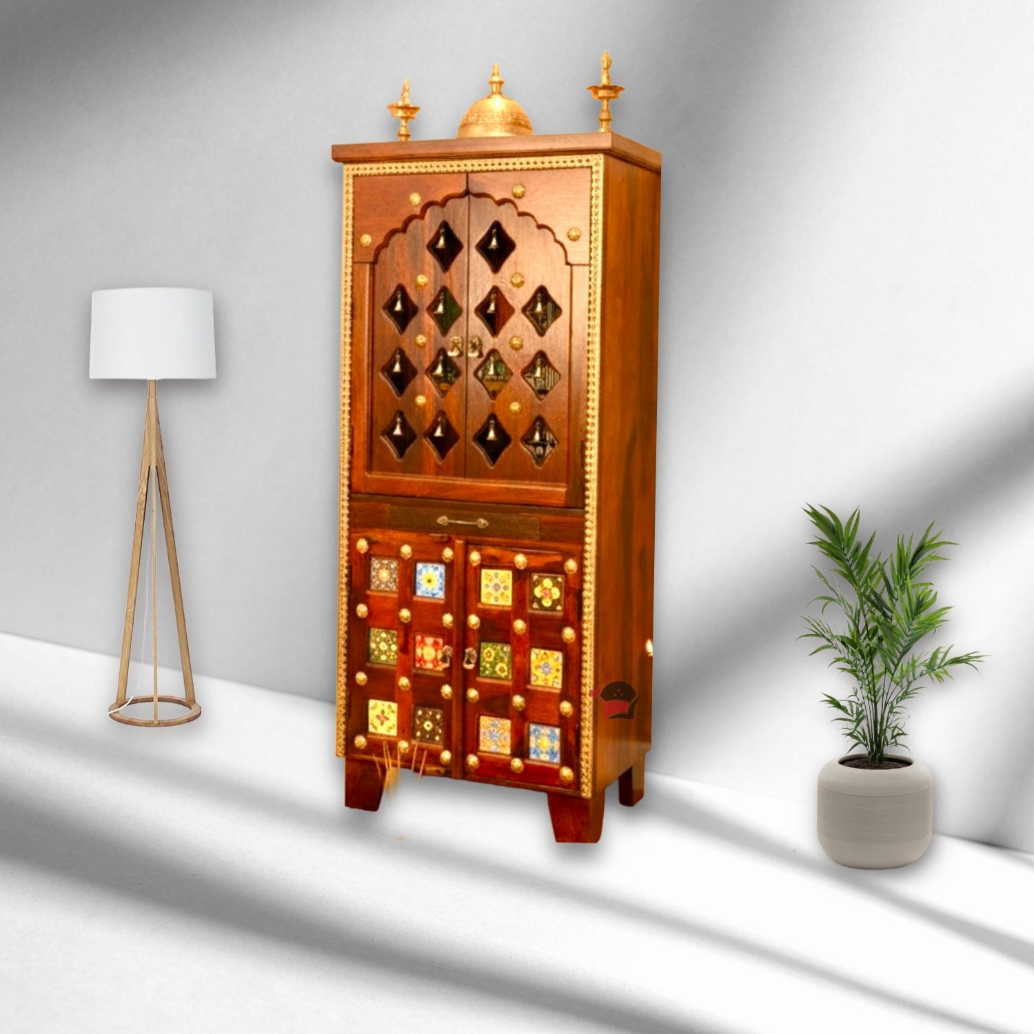 Sheesham wood home temple with natural wood finish