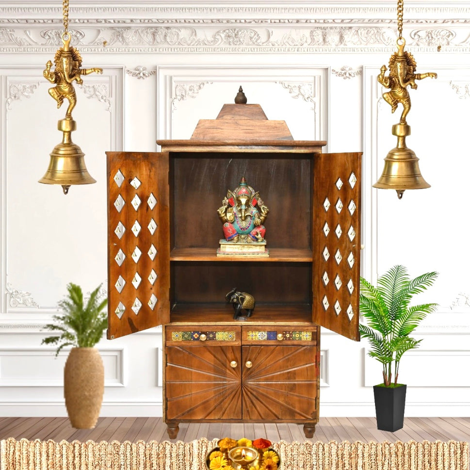 Pooja Temple with shelf & drawer