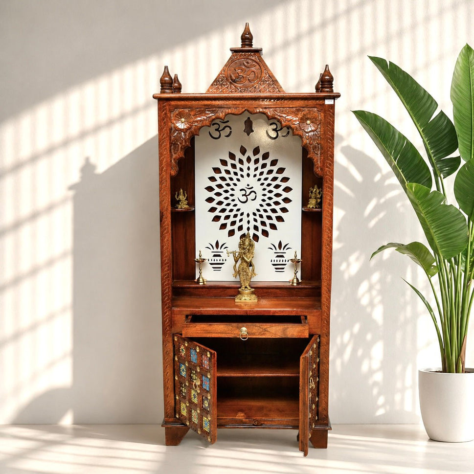Natural Mango wood temple with 2 doors