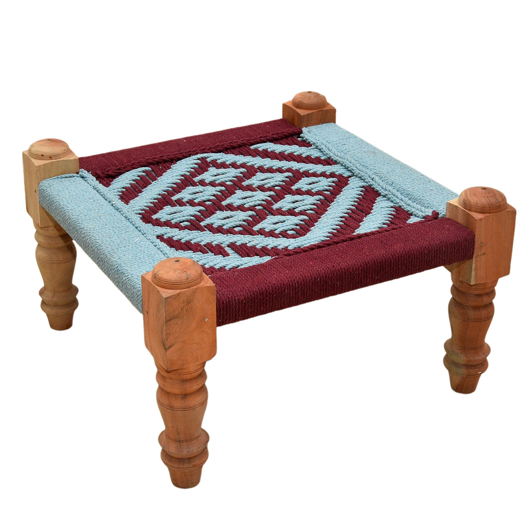Rajasthani wooden pidha stool with hand made cotton rope seat