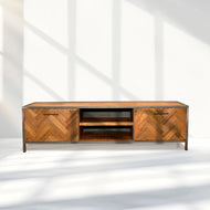 Handicrafted wooden tv cabinet with iron legs