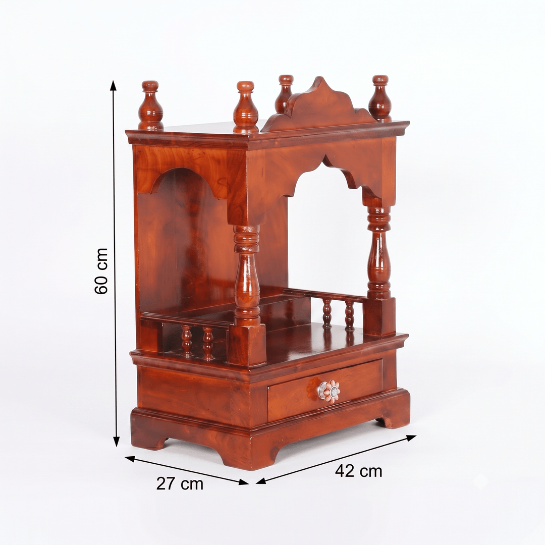 Organic Indian Wood Wall-Mounted Home Prayer Temple